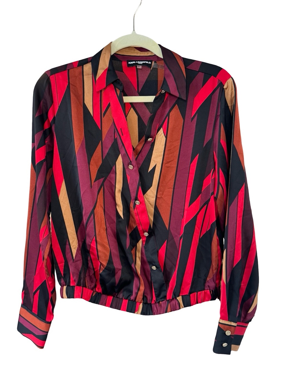 Karl Lagerfeld Red Black Brown Geometric Button-Front Jacket